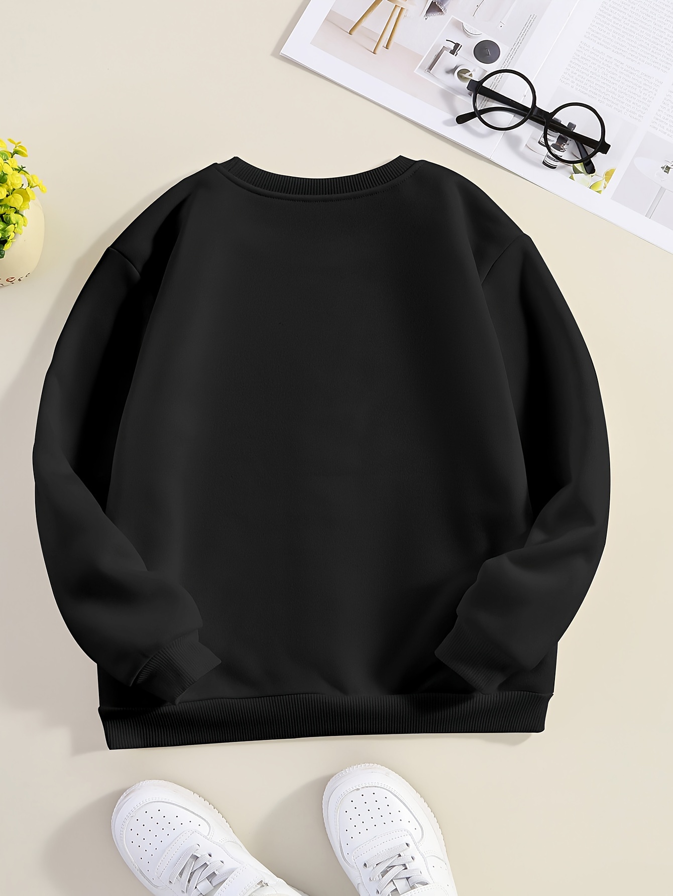 Winter Casual New Mens Pullover Round Neck Long Sleeves Oversized Black  Sweater