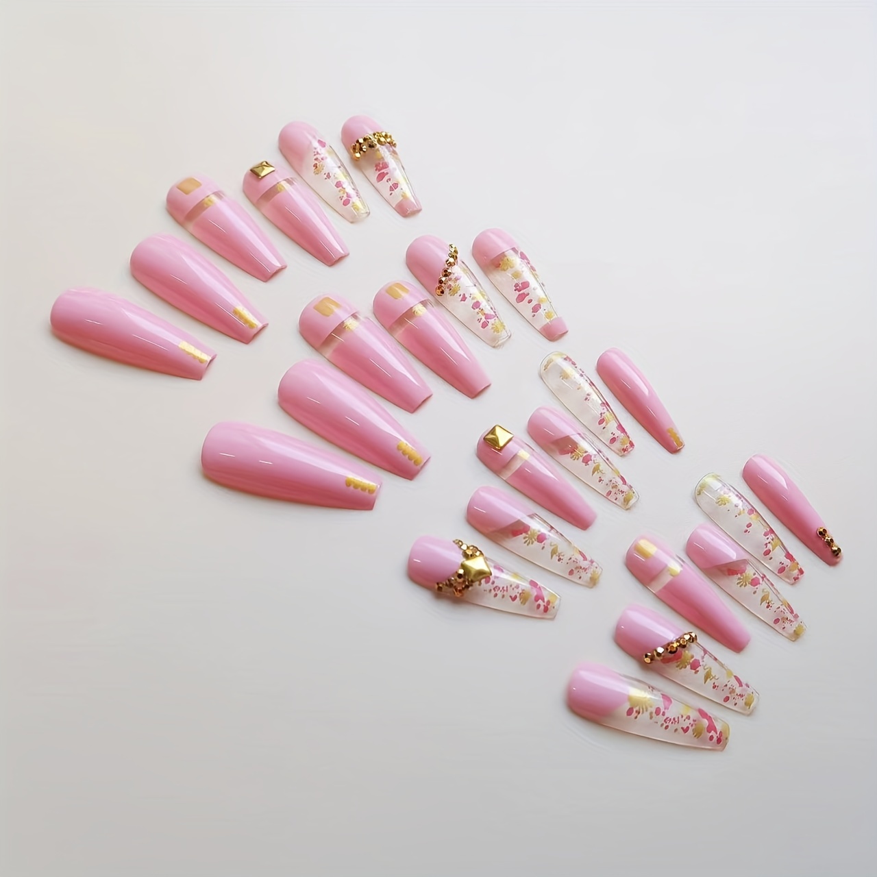 light pink rhinestones nails handmade salon