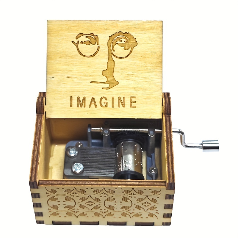 

1pc Imagine Music Box, Hand Crank Wooden Vintage Laser Engraved Small Music Box, Gifts For Birthday/christmas/anniversary/wedding/valentine/new Year, Home Room Desk Office Tabletop Decor