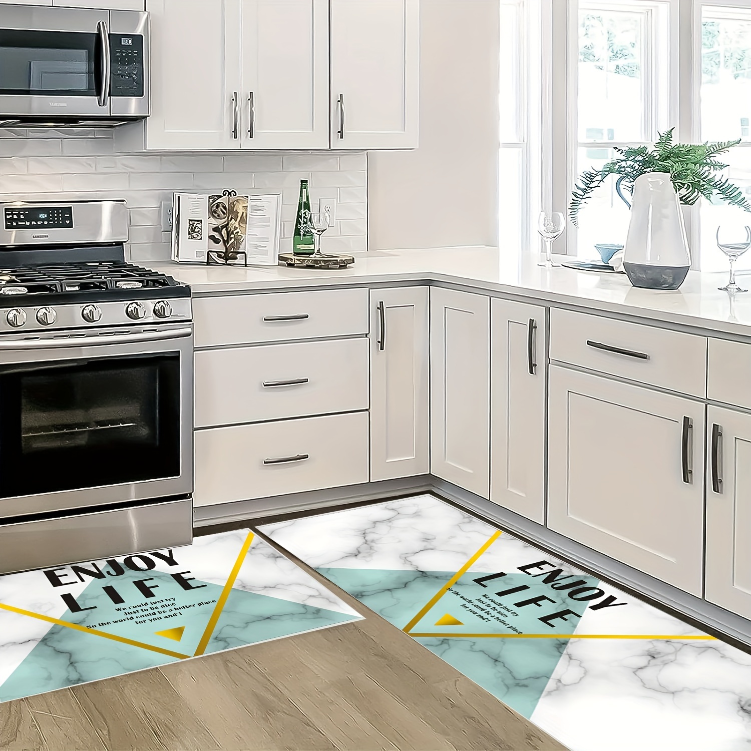 Non slip Marble Printed Floor Mat For Kitchen And - Temu