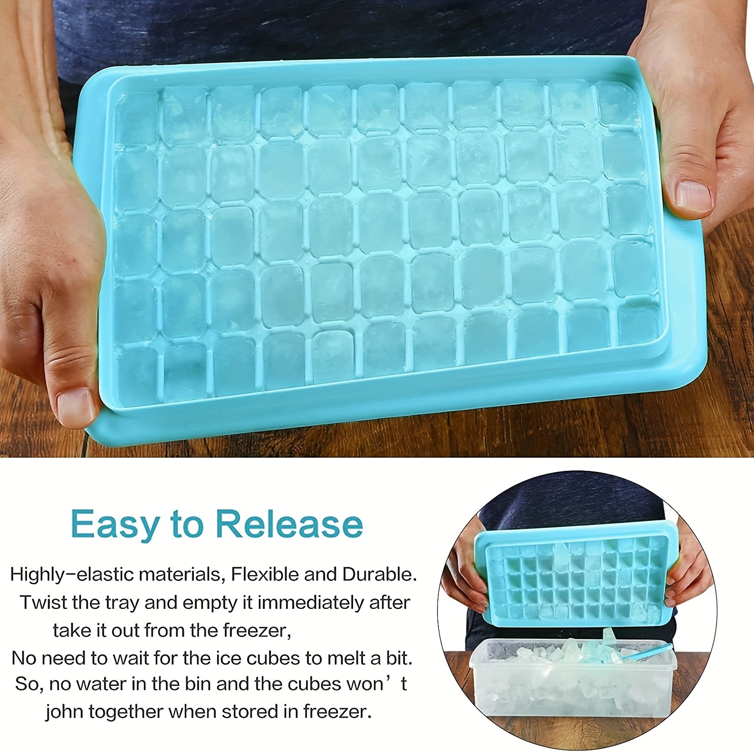 Ice Cube Trays with Lid and Bin - Silicone Ice Cube Tray for Freezer Bpa  Free - Ice Molds Bucket - Ice Box Holder Comes with Ice Container, Scoop  and Cover for