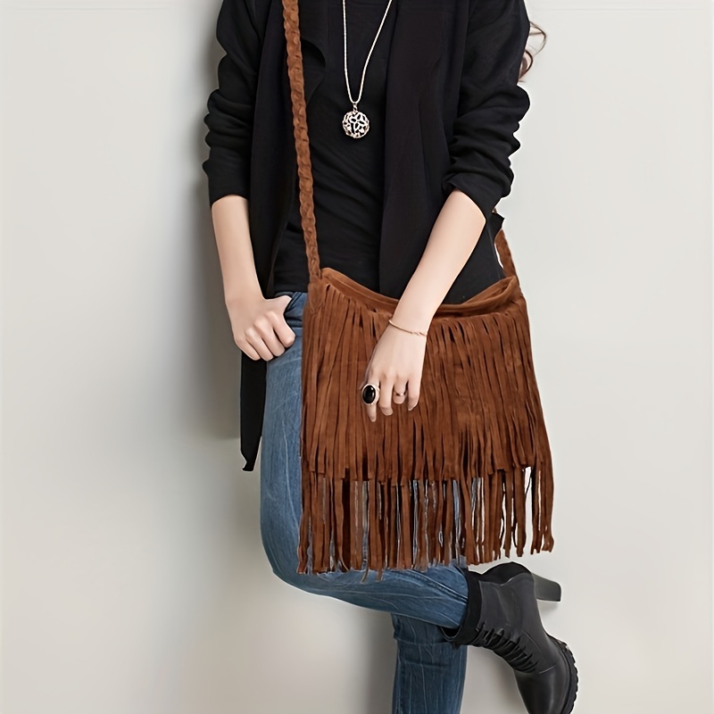 1pc Solid Color Crescent Shoulder Bag With Tassel Decor & Zipper Closure  Perfect For Women