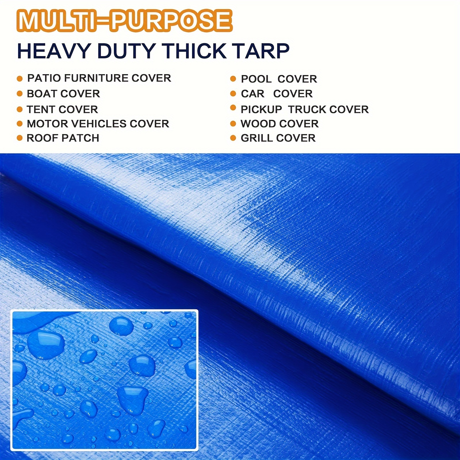 1pc Thickened Blue Waterproof Cloth, Multipurpose Poly Tarp Protective  Cover, Waterproof Weather Proof Tarpaulin With Reinforced Grommets, For  Garden