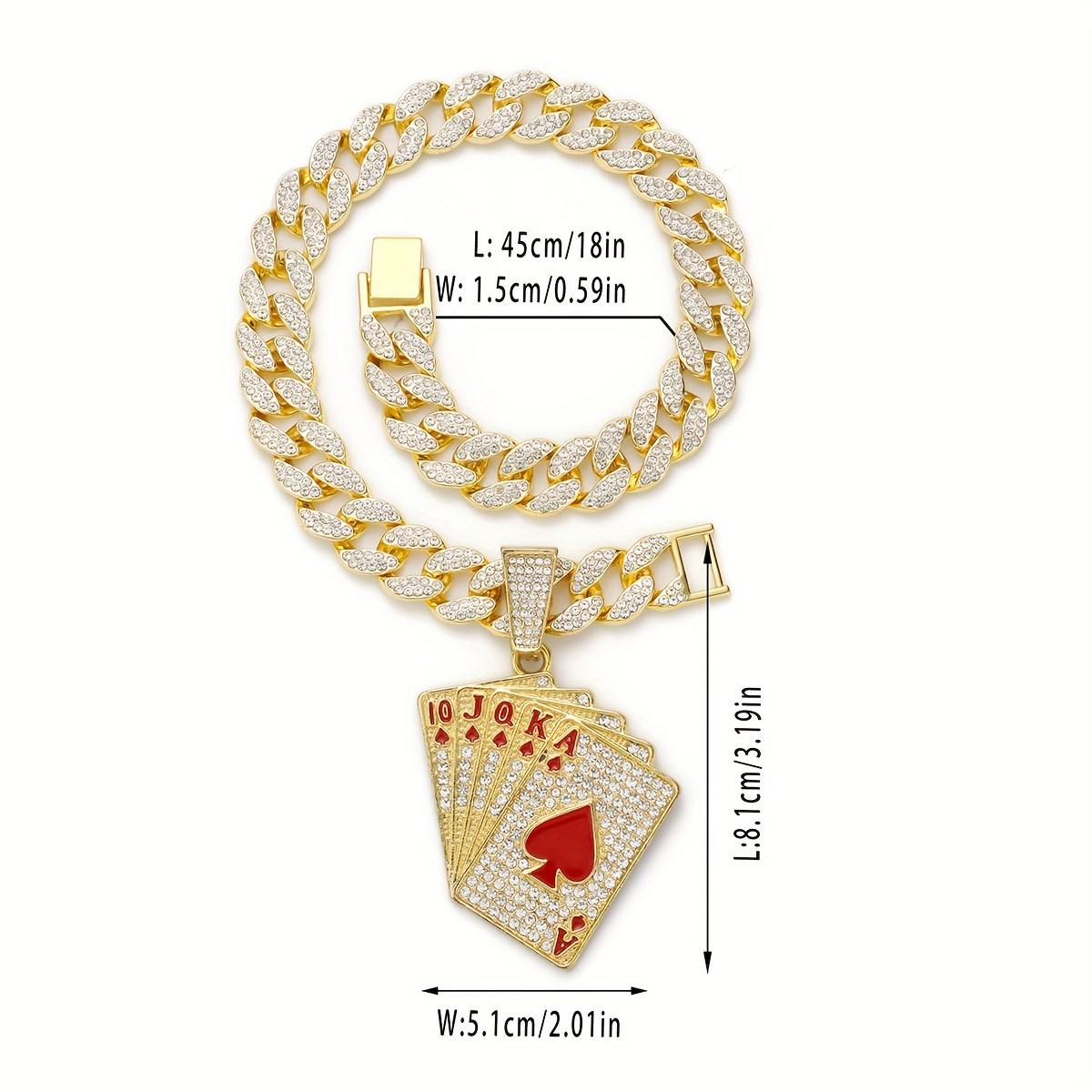 Cuban Link Dog Collar With Hip Hop Rock Playing Card Poker Cz