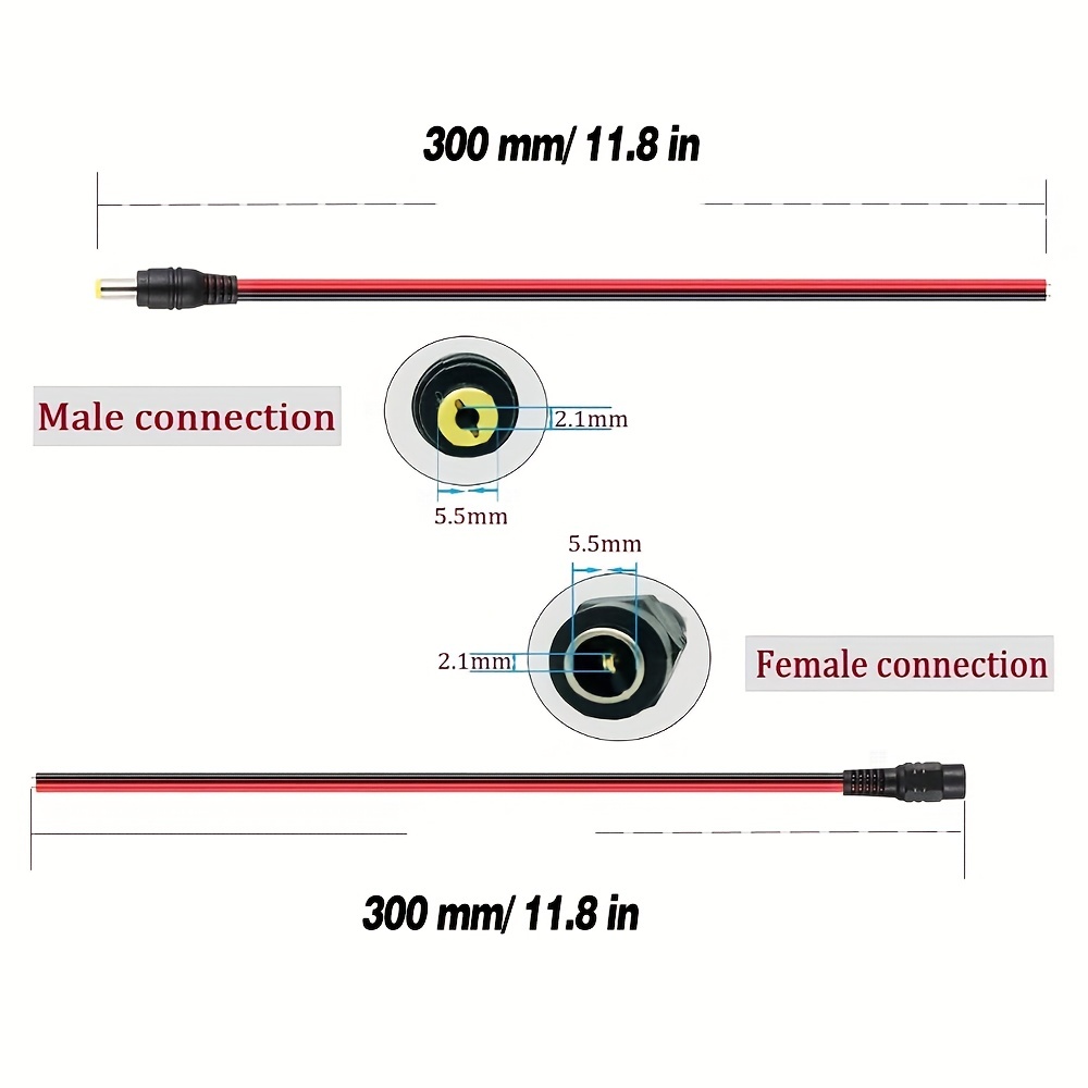 18awg 12v 5a Power Pigtail Barrel Plug Connector Cable - Temu