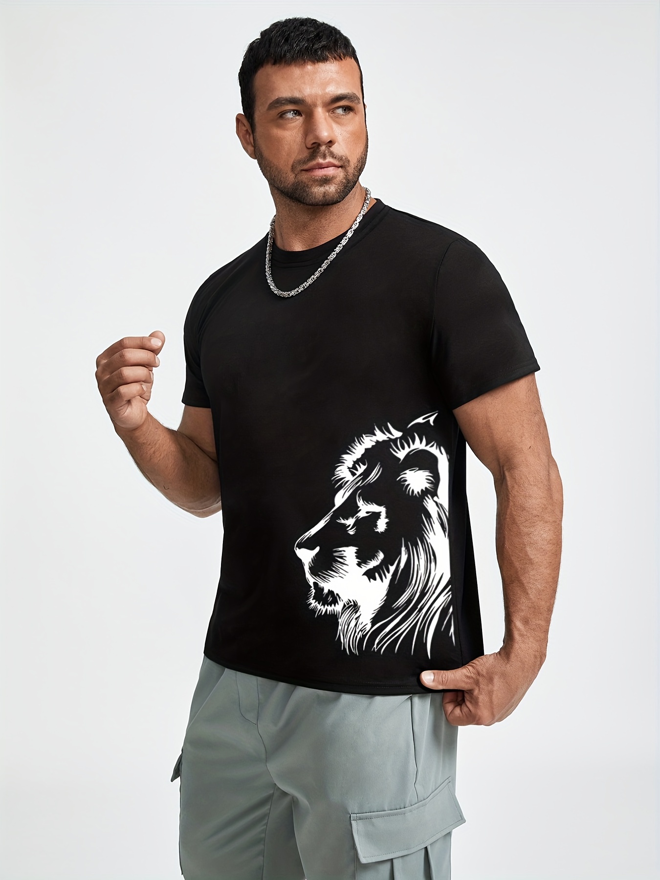 Mens Plus Size Lion Graphic Print Tees For Summer Oversized - Temu ...