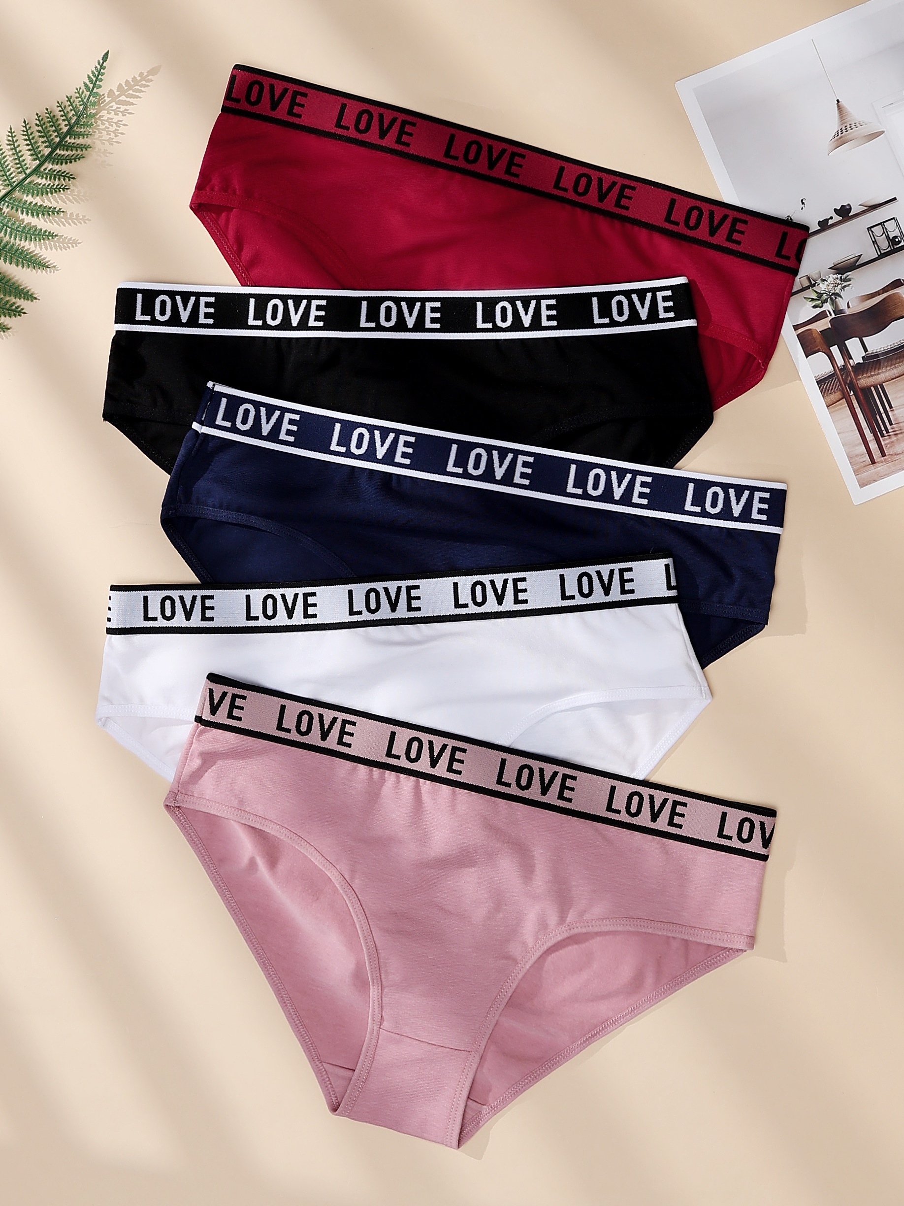 Letter Tape Soft Breathable Thongs Mixed Color Panties Pack - Temu