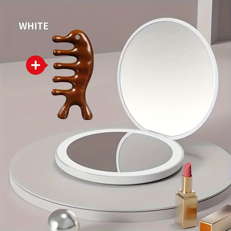 Led Makeup Mirror & Massage Comb Set, Travel Portable Lighted