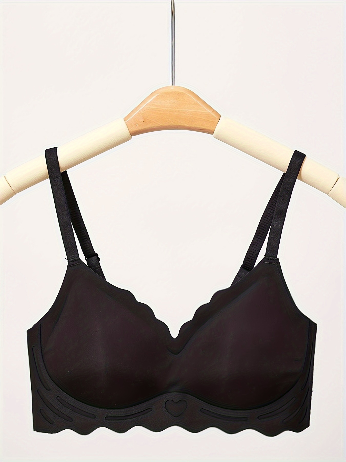 Heart Print Wireless Bra Comfy Soft Scallop Trim Everyday - Temu