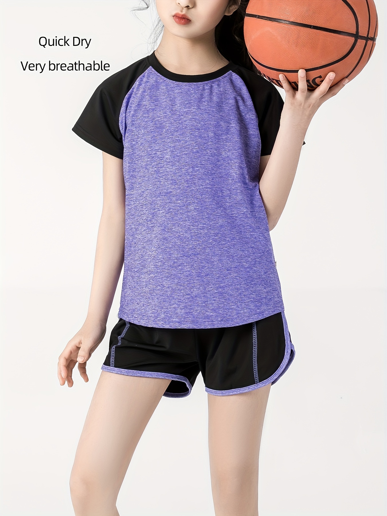 Girls Colorblock Sports Sets Short Sleeve Tops Matching - Temu