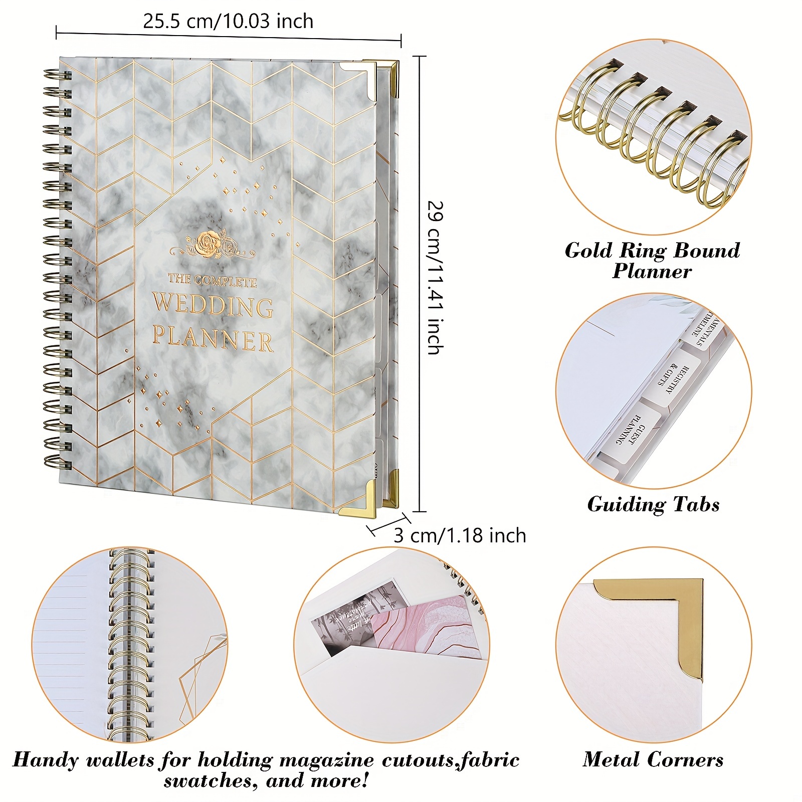 Spiral Wedding Planning Journal with Gold Diamond Pen for Bride (2