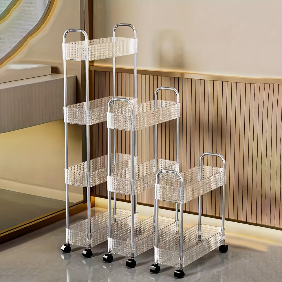 3 Layers Storage Rack With Wheels, Acrylic Snack Storage Trolley,  Floor-standing Dormitory Bookshelf, Bedside Bathroom Bedroom Cosmetics  Storage Shelves, Home Organization And Storage Supplies, Bathroom  Accessories, Kitchen Accessories - Temu