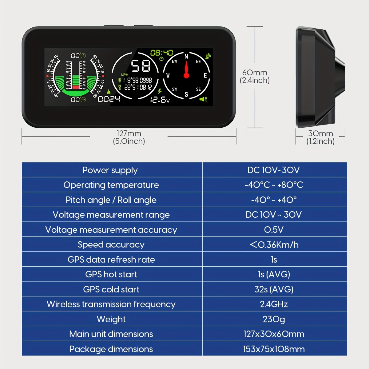 Car Off Road Digital GPS Inclinometer Compass Slope Meter Gauge HUD  Speedometer