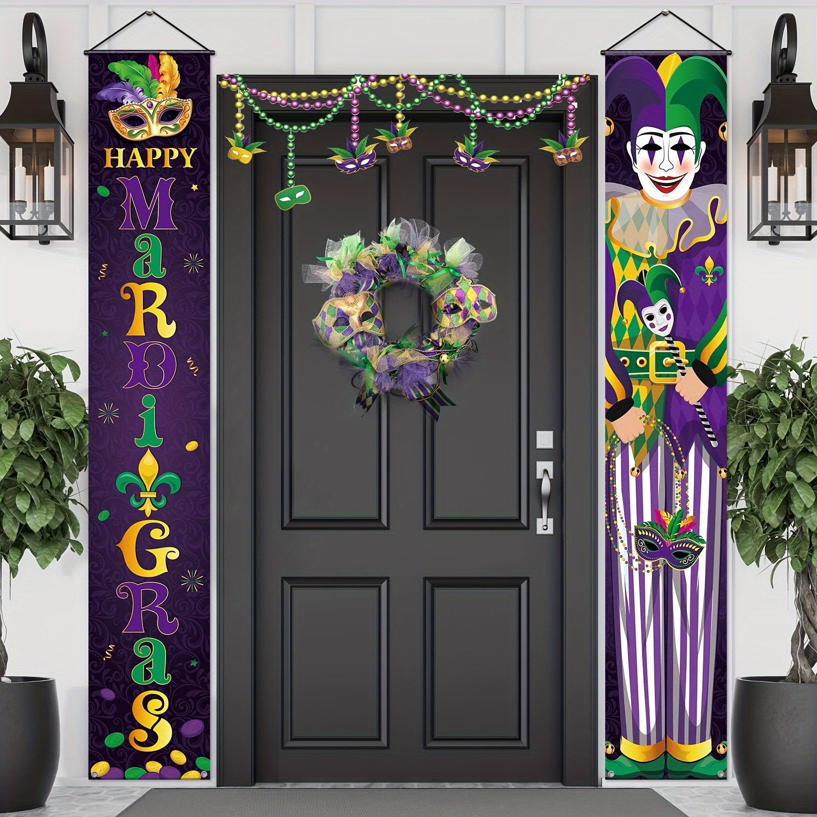 Big Dot of Happiness Mardi Gras - Hanging Porch Masquerade Party Outdoor  Decorations - Front Door Decor - 3 Piece Sign