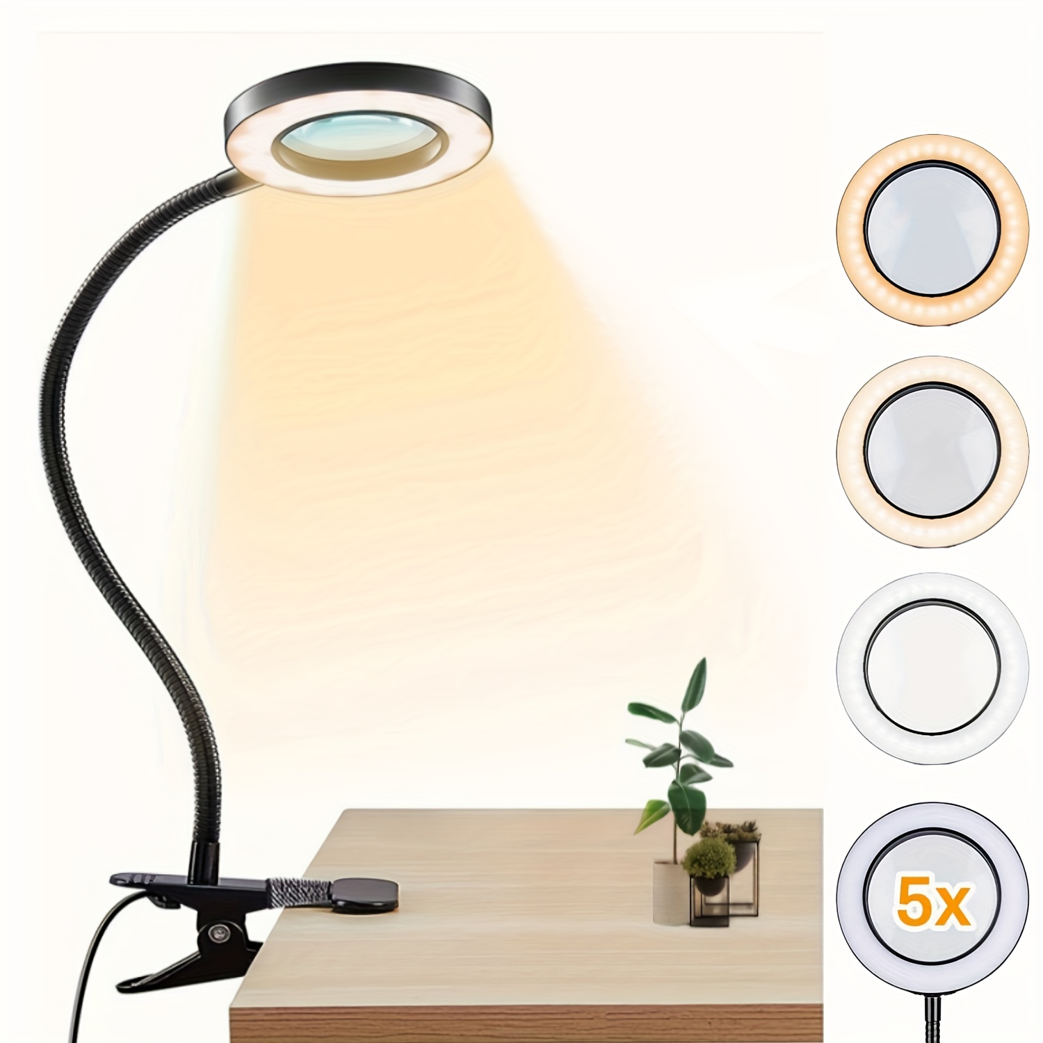 Lampe Loupe LED 3X, Lampe de Bureau Loupe 2 en 1 Avec Pince et Base,  Objectif