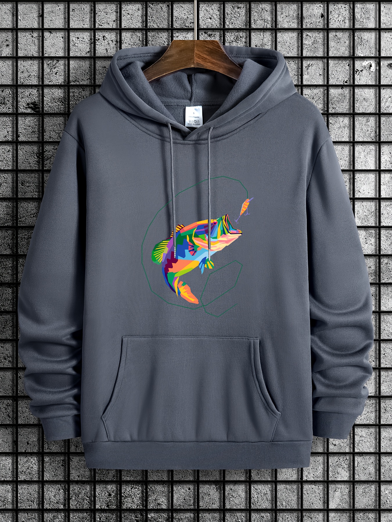 Graphic Slight Stretch Cool Sweatshirt, Men's Fish Casual Design Hooded Sweatshirt Kangaroo Pocket Streetwear Fall Gifts Hoodie Hoodies, Pullover