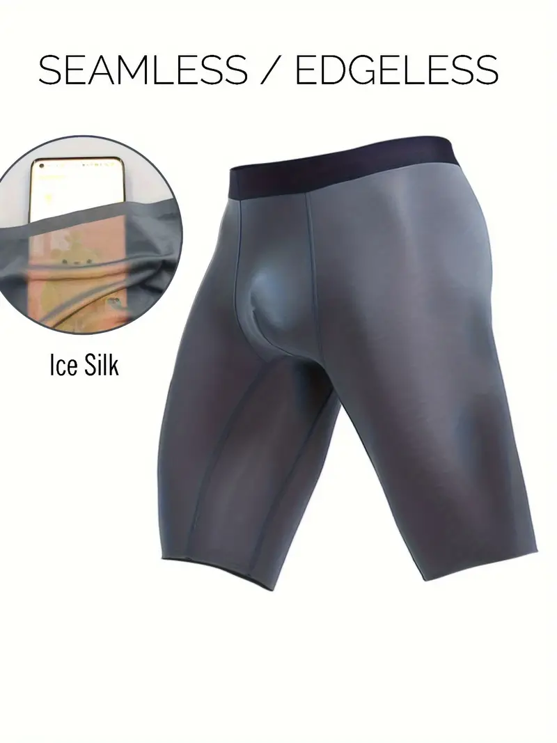 Men's Ice Silk Cool Long Boxer Briefs Compression High - Temu