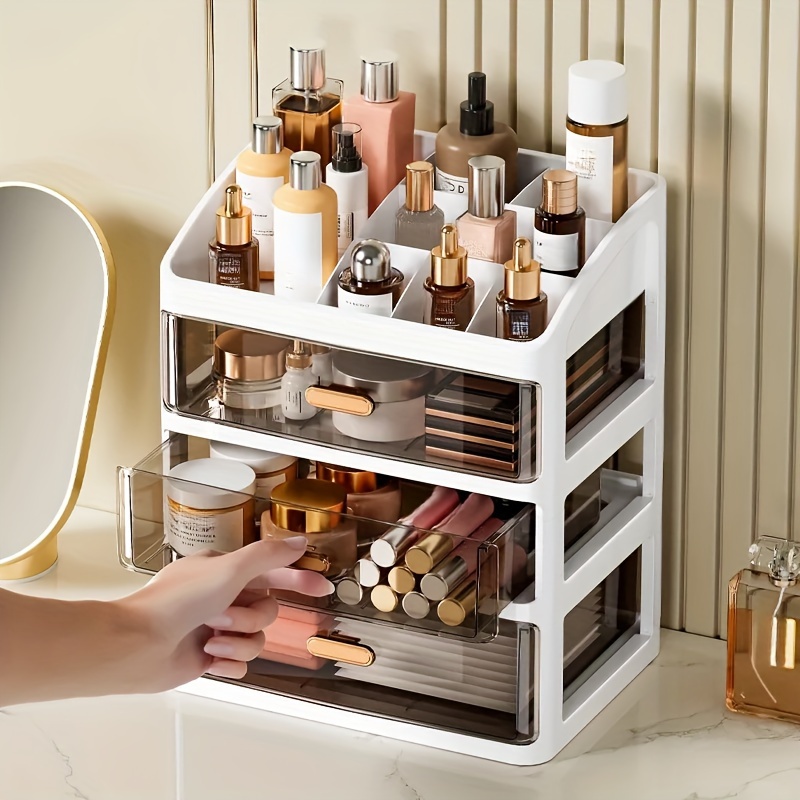 1pc Multifunctional Three-Layer Cosmetics Storage Rack with Drawer -  Large-Capacity Makeup Organizer for Jewelry and Bedroom Supplies - Home  Essential
