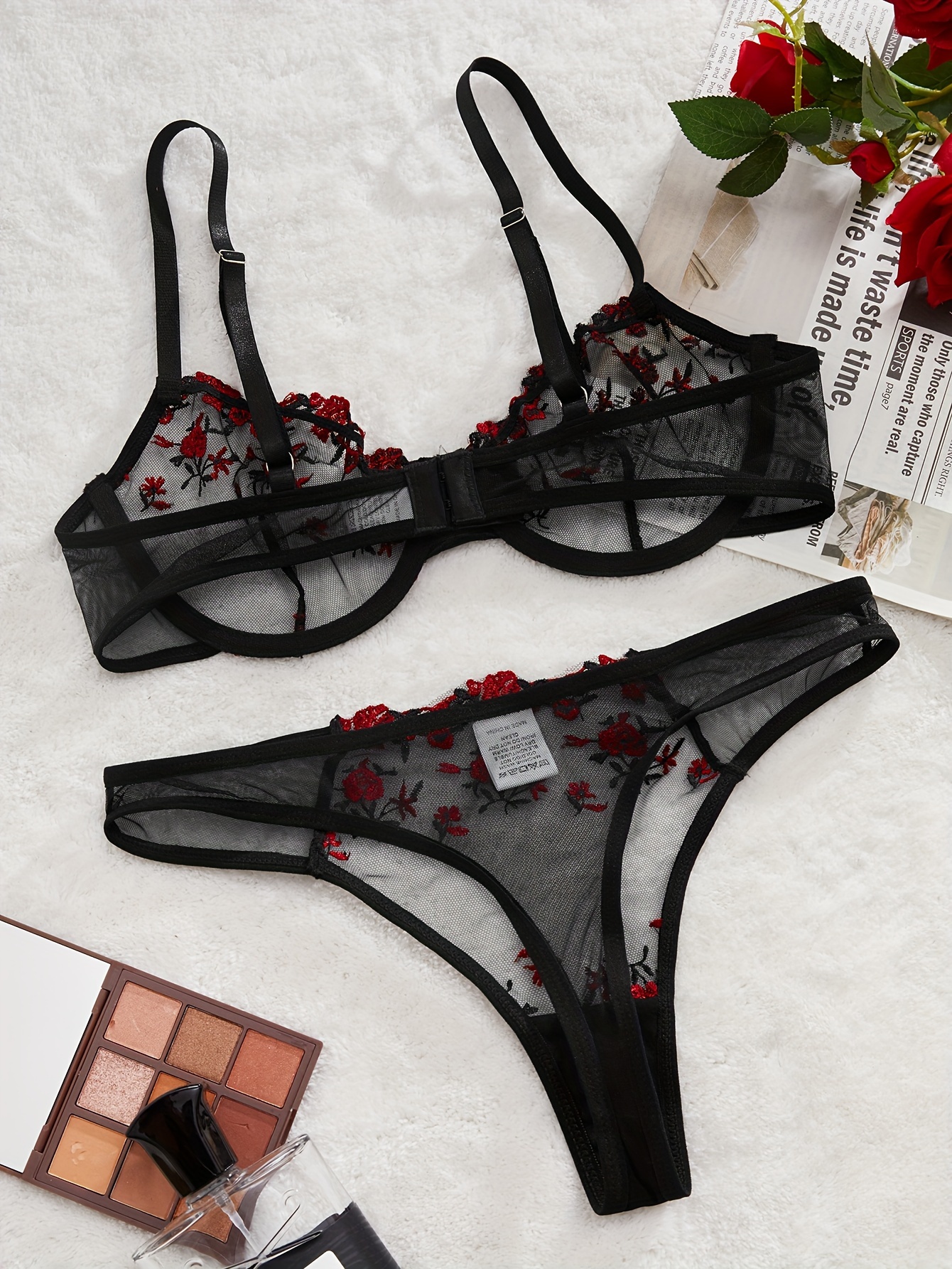 Women Sexy Lace Floral Embroidery Underwear Tie Dyed Mesh Bra See Through  Underwear Two Piece Set Robe Women, Black, Small : : Clothing,  Shoes & Accessories