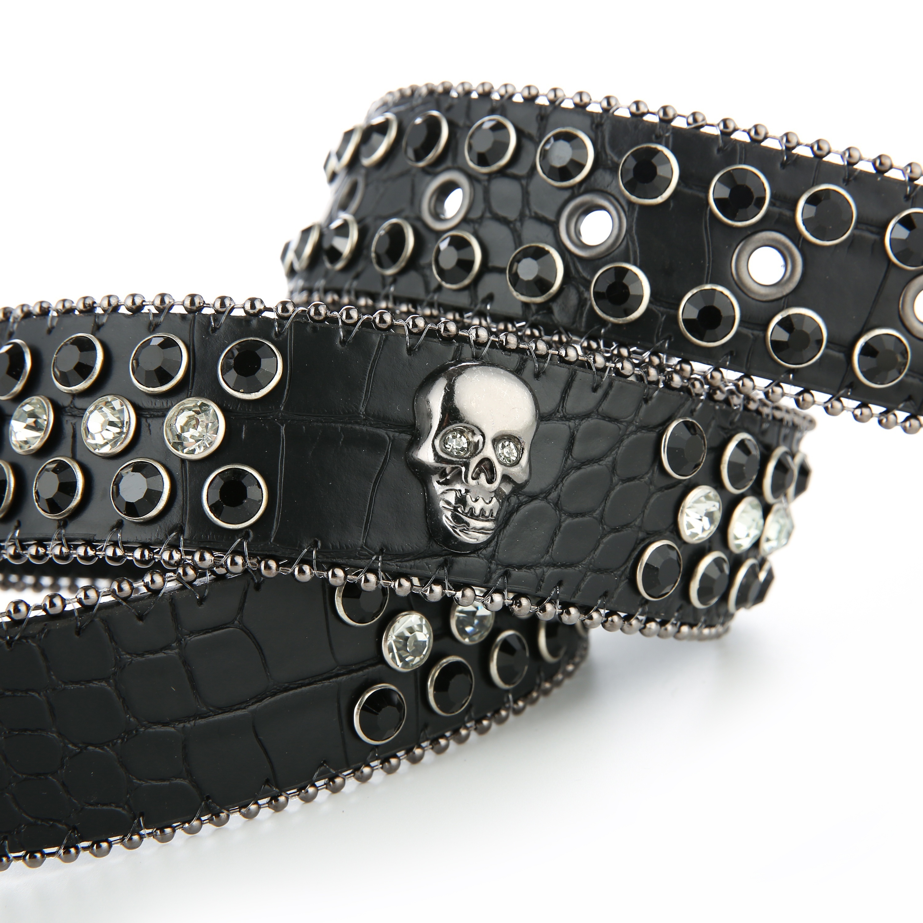 Women's Chains Black Rhinestones Gothic Punk Buckles Pant 