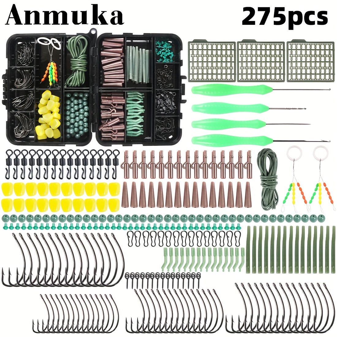 275pcs Fishing Tackle Set With Storage Box, Fishing Hooks Swivels Lures  Boilie Bait Screw Link Sleeves Hook Set, Outdoor Fishing Accessories