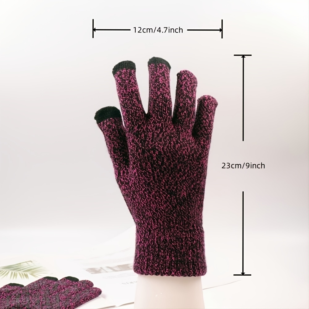 2 pares de guantes de invierno para mujer, forro térmico cálido, puños  elásticos, guantes de punto gruesos para pantalla táctil