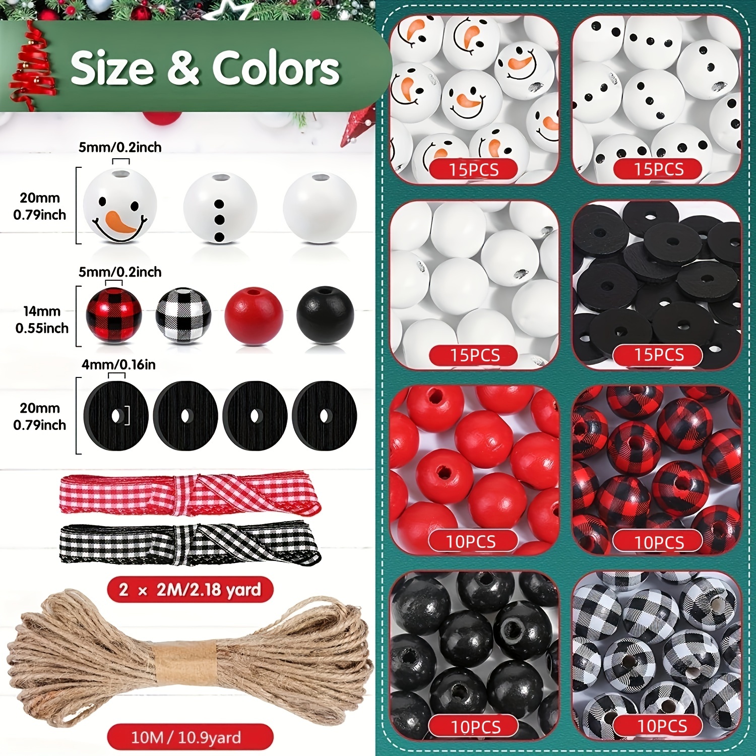 Image of 50pcs/100pcs Christmas Snowman Wooden Beads Winter Wooden Beads Christmas Wooden Round Beads Christmas Printed Wooden Beads With Diy Hemp Rope Scarf Wooden Beads Crafts