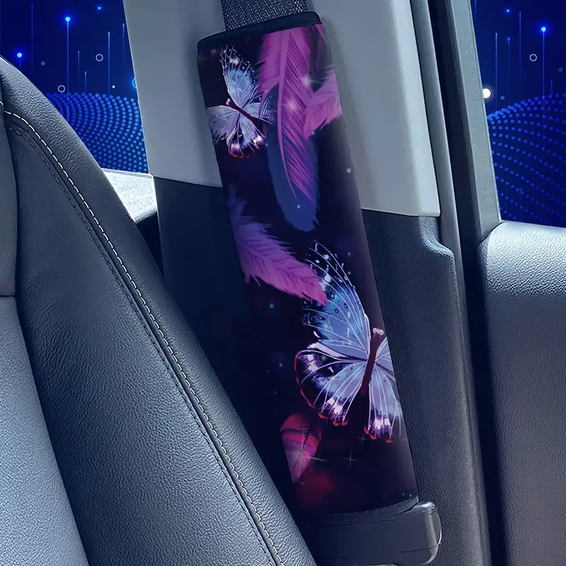 Copri cintura di sicurezza per auto con stampa farfalla viola piuma 1pc,  protezione per spalla morbida per cintura di sicurezza per accessori auto