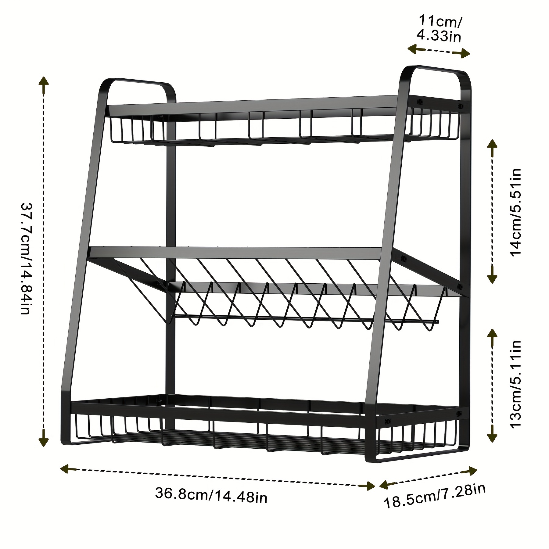 14.84 3-Tier Black Stainless Steel Spice Rack, Kitchen Storage