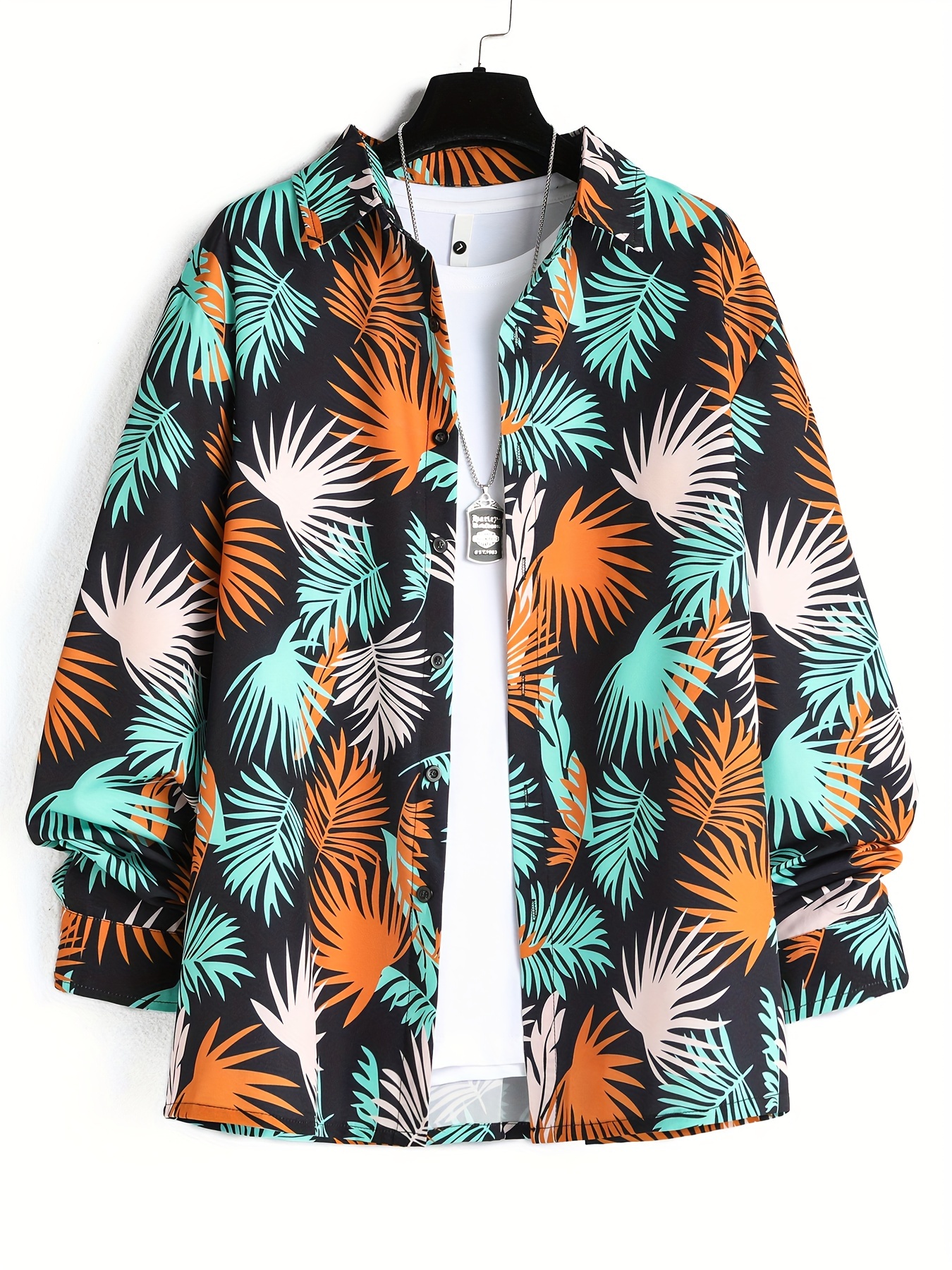 Men’s Blue Leaf Pattern Short Sleeve Shirt