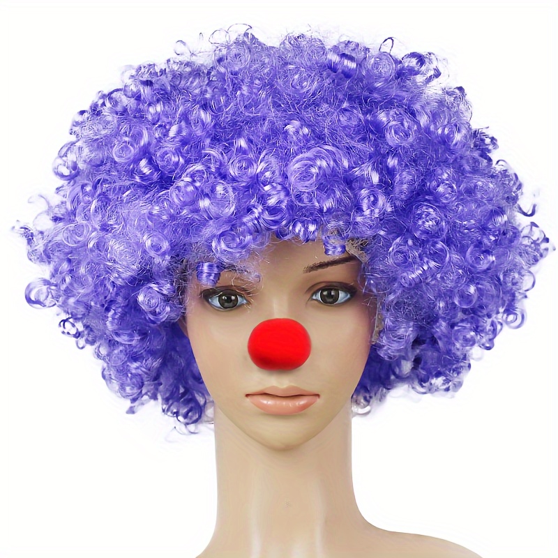 Funny Cool Eye Catching Afro Clown Wig With Clown Red Ball Nose