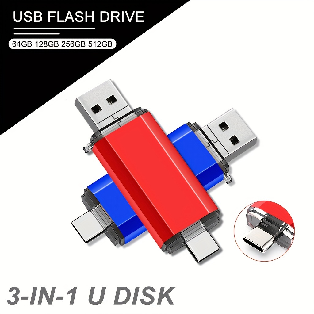 Lot de 2 Clé USB C 64Go USB 2.0 OTG 3 en 1 Type C USB Micro USB Clef  Mémoire Stick 64Gb Flash Drive U Disque pour PC Tablette Android Smartphone（  Bleu Noir）