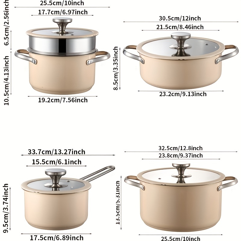 Stainless Steel Cookware Set Flat Bottom Frying Pan Soup Pot - Temu