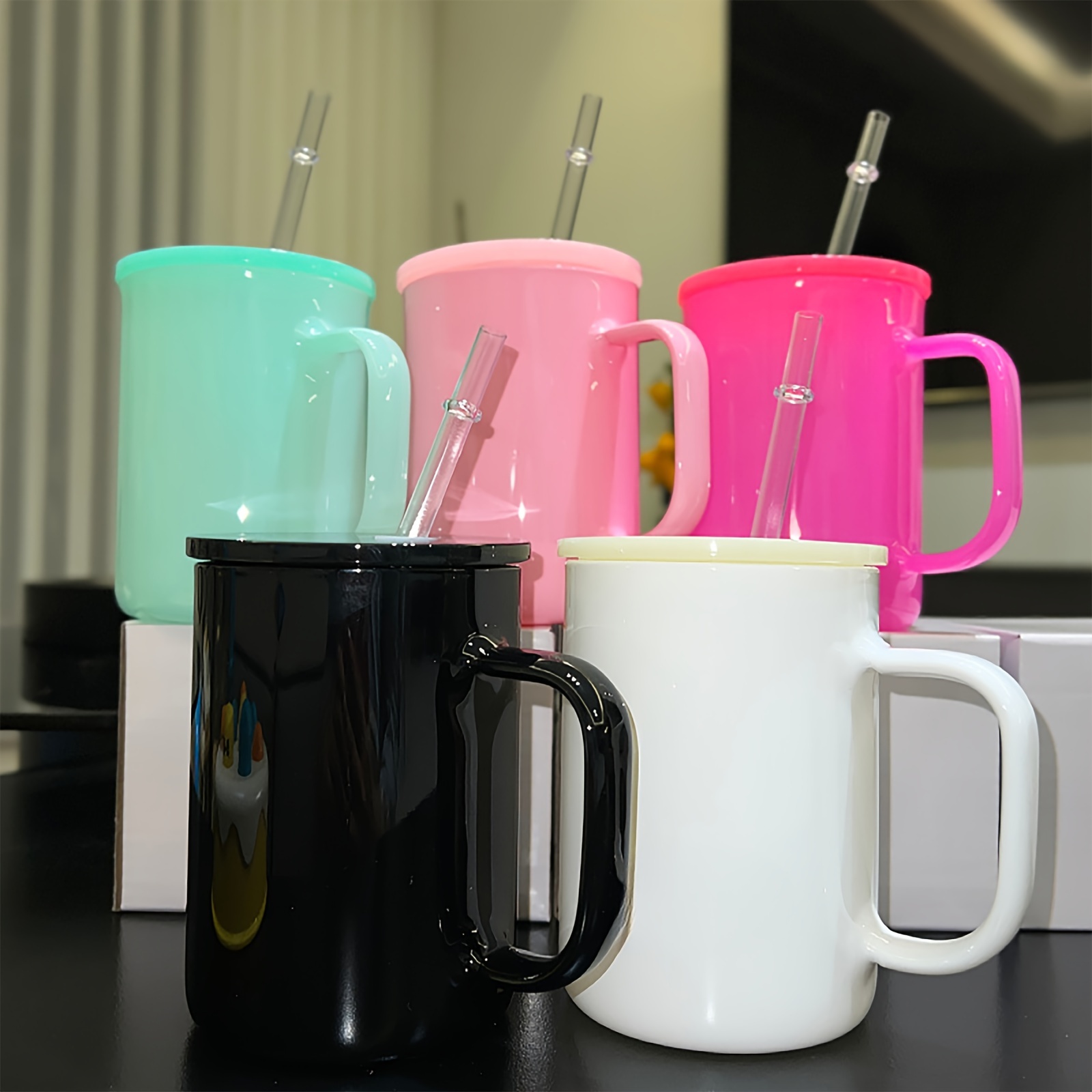 Sublimation Glass Mug Cup With Lid Glass With Straw And - Temu