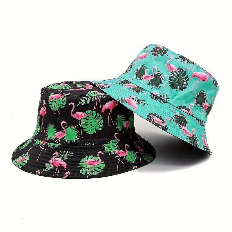 

Fisherman Hat Men's Fashion Flamingo Print Spring And Summer Double-sided Outdoor Sun Hat Women's Holiday Sunscreen Basin Hat