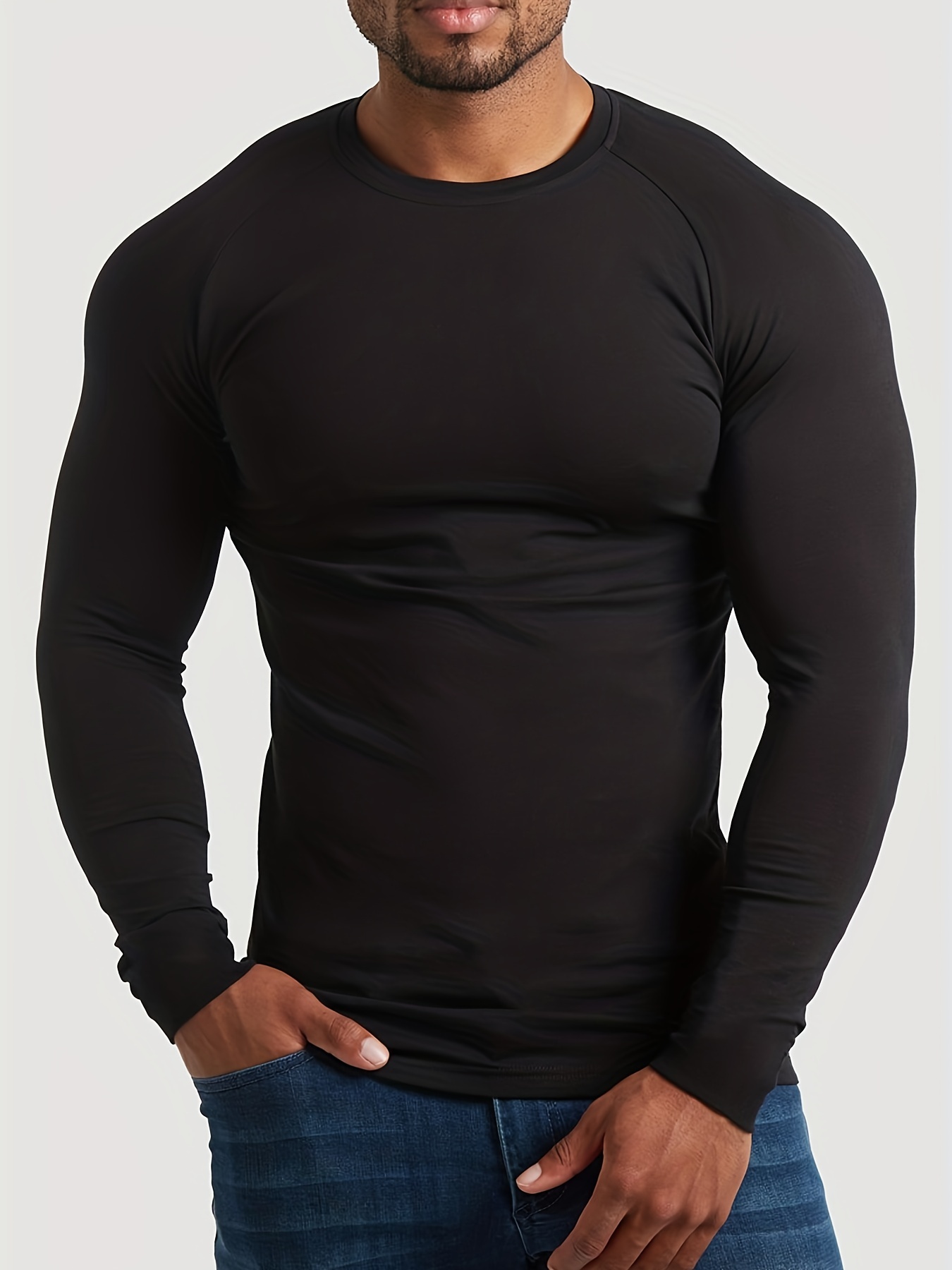 Men's Long Sleeve Workout Shirt Active Stretch - Temu