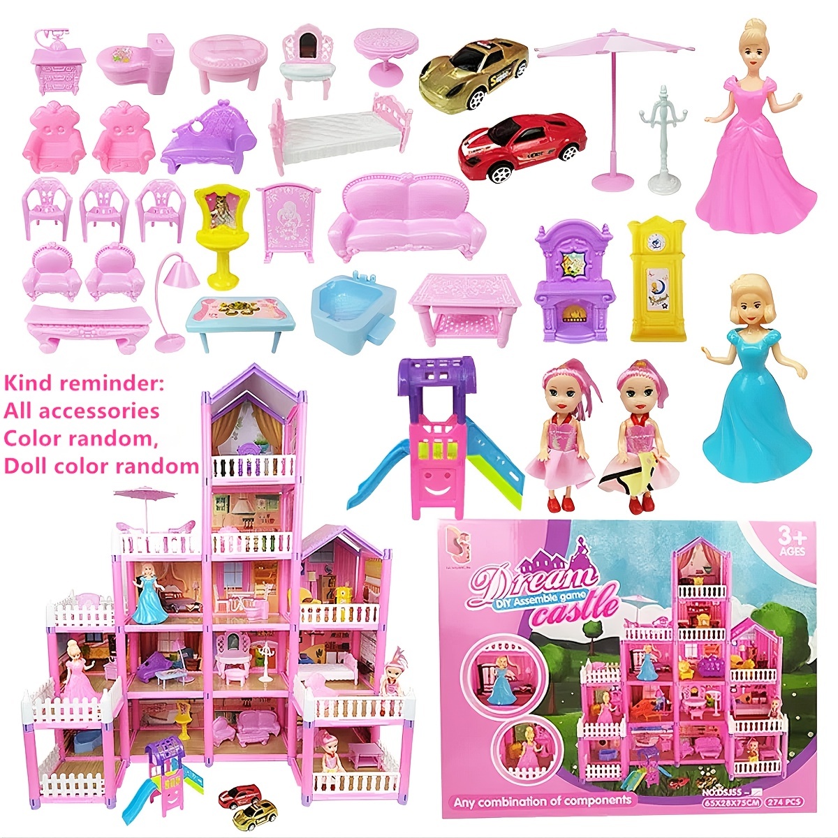 New Big Size Girls Princess Villa Toy Handmade Doll House Castle DIY House  Toy Dollhouse Birthday