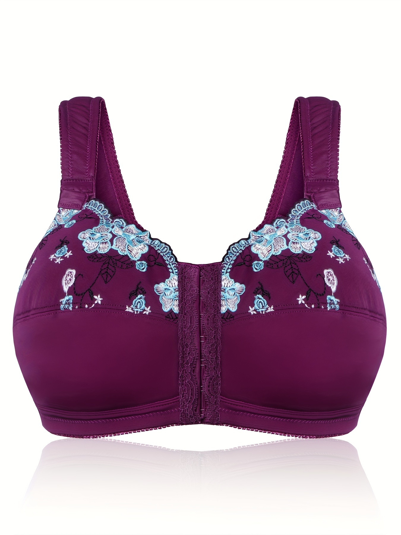Women's Plus Size Lace Bra Full Coverage Floral Embroider Light