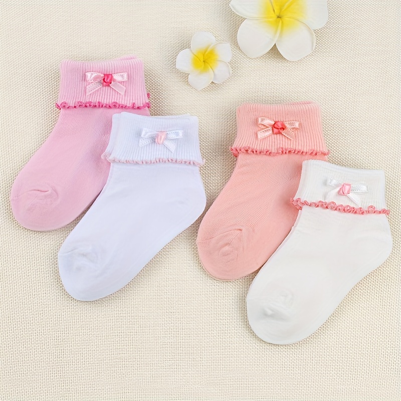 3 Pairs Girls Bowknot Lace Crew Socks