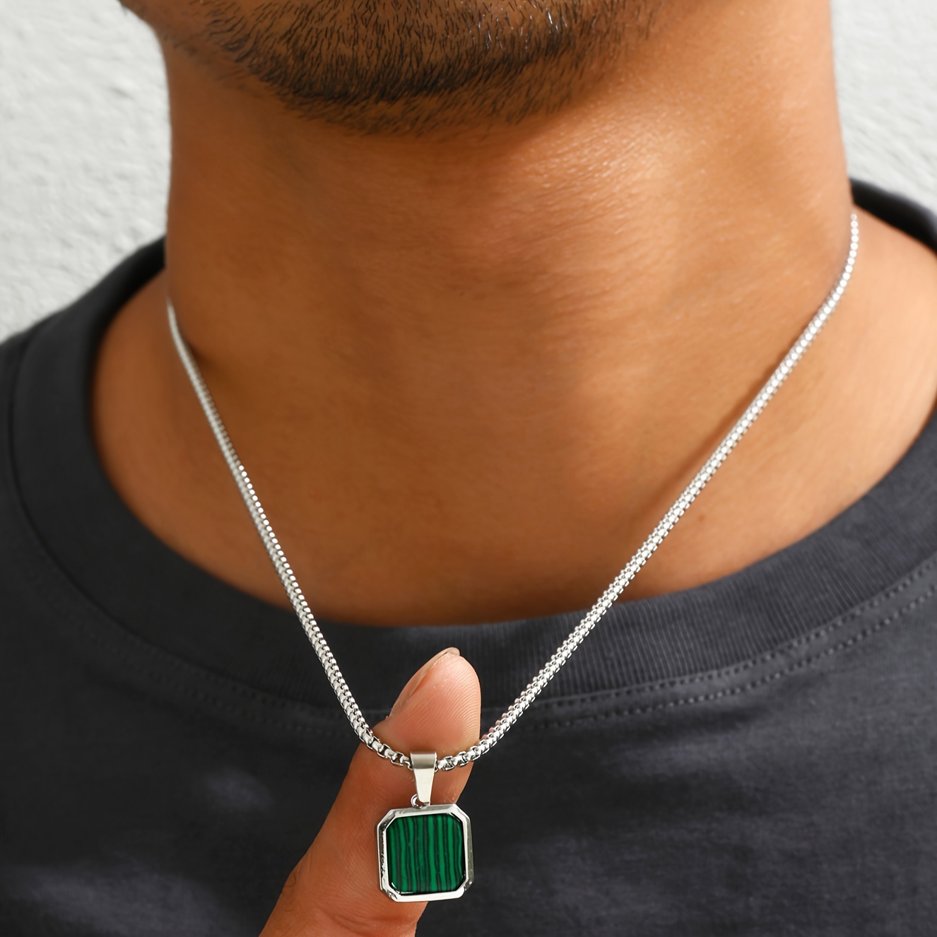 

1pc Retro Fashion Square Pendant Necklace For Men