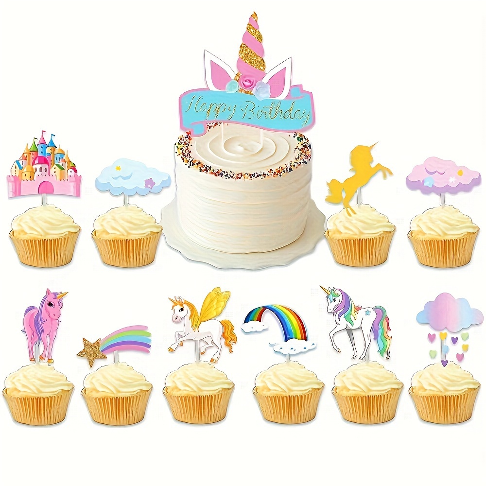 Juego de decoración de pastel de primer cumpleaños para niña con nubes de  arco iris, estrellas, palillos para tartas de un año para baby shower