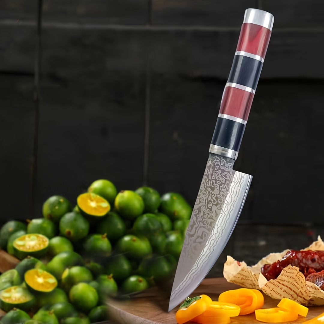 1pc Red Handle Fruit Printed Small Kitchen Knife With Cover