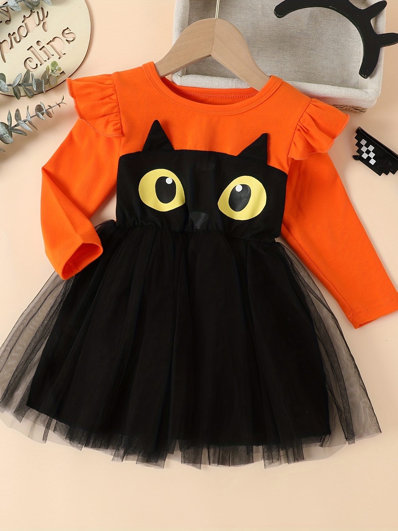 Girl Mesh Neckline Long Sleeve Splice Halloween Party Dress - Temu