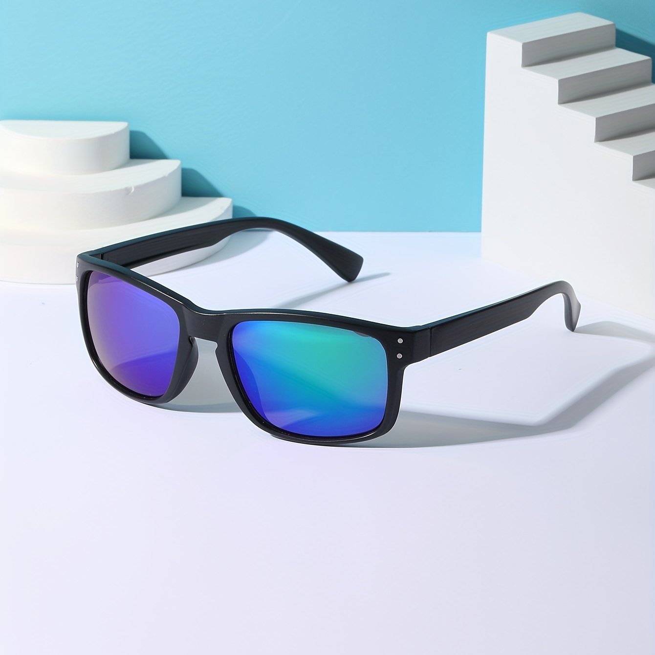 1pc Men's Black Frame Coating Blue Lenses Colorful Men's Driving Sunglasses