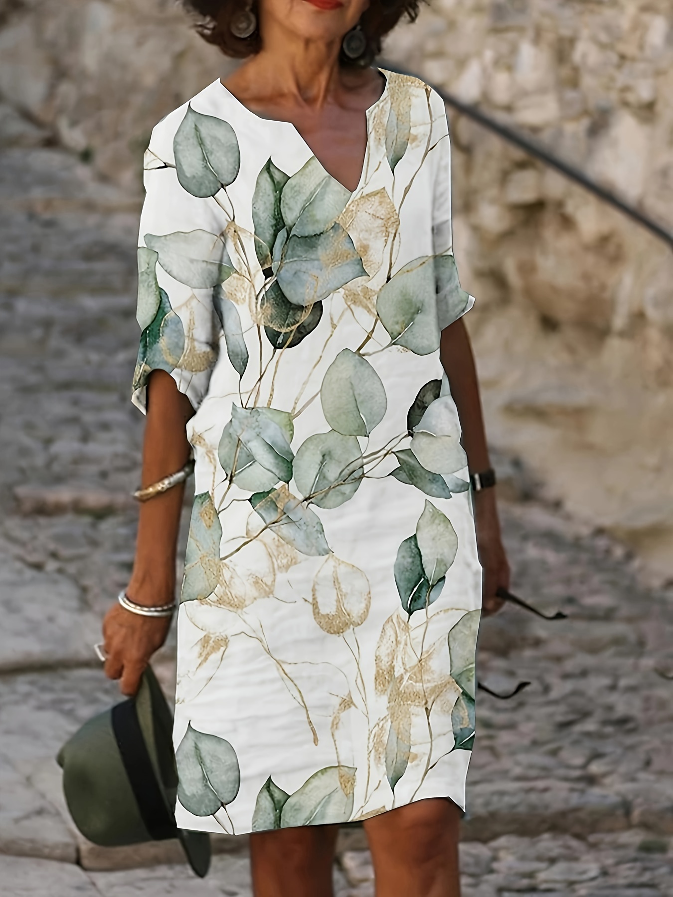 ladies loose summer dresses Pure Linen Summer Dress for Women , Loose Fit Midi Round Neck Dress, Casual High Waist A-Line Short Sleeve Dress, Beach Vacation Wear Dress