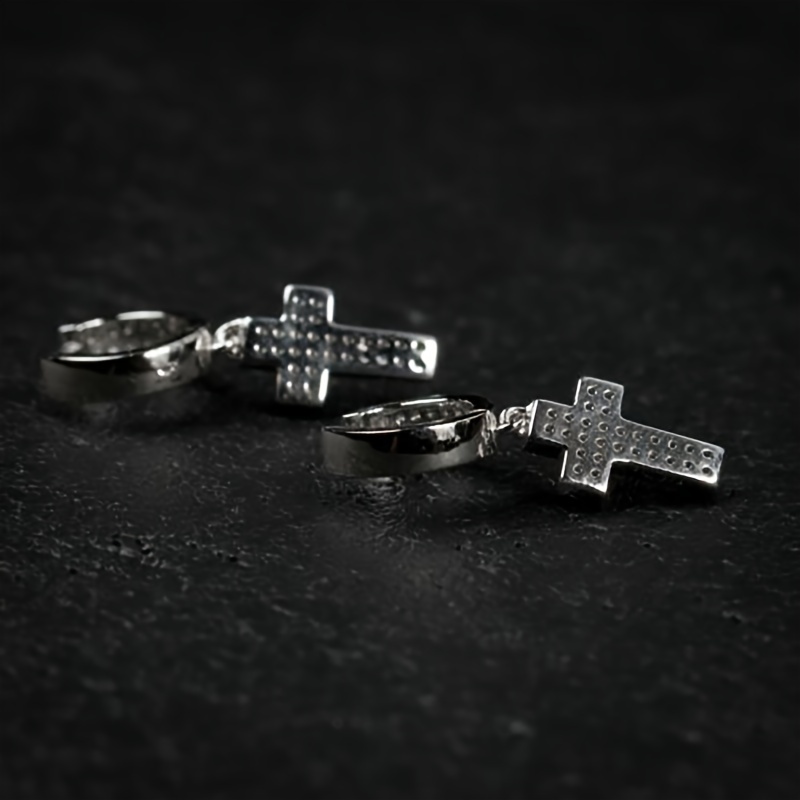 Punk Style Cross Rhinestone Dangle Earrings for Men