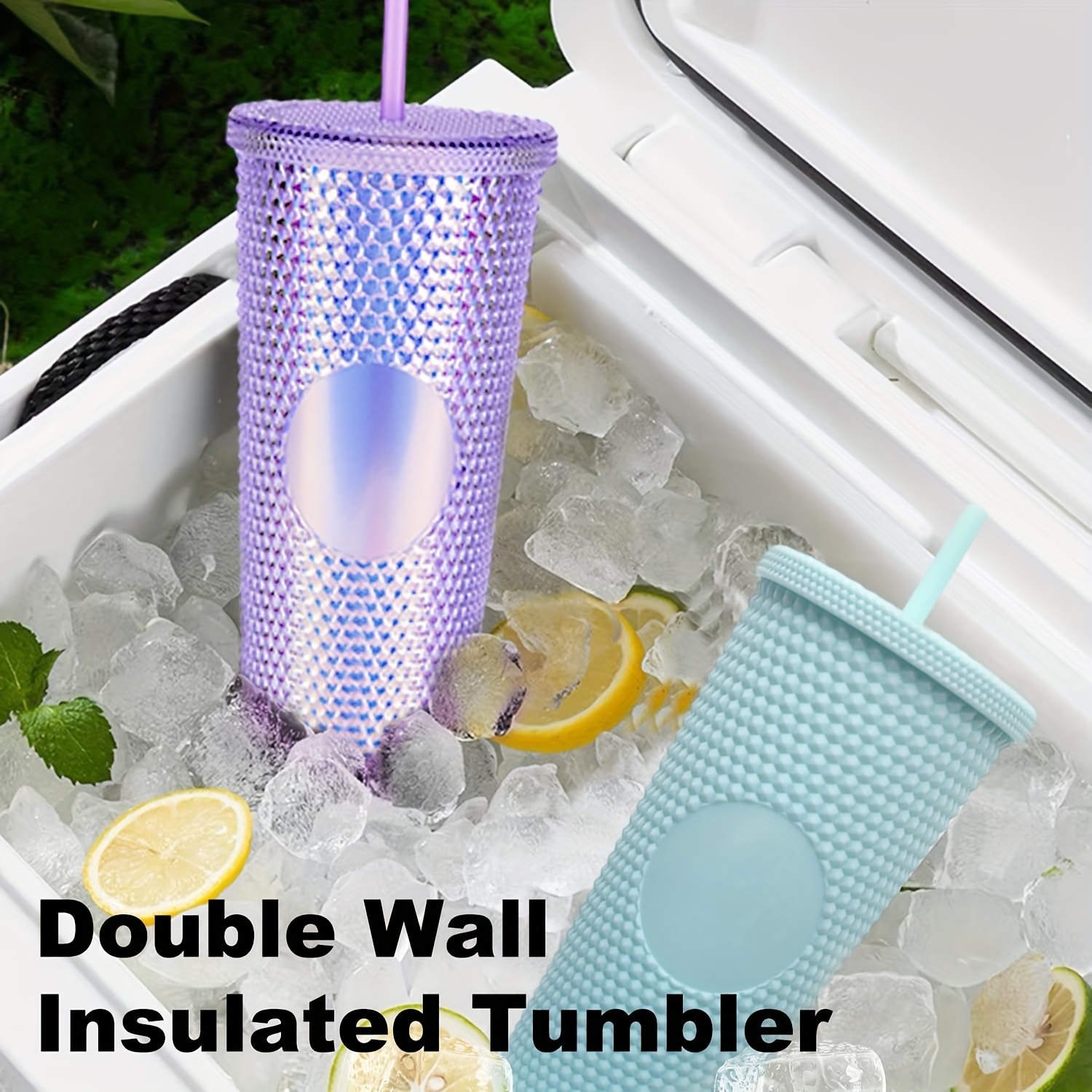 Diy Studded Tumbler With Lid And Straw, Reusable Plastic Cup, Double Walled Travel  Tumbler For Iced Coffee, Cold Water, Smoothie, And More, Wide Mouth, Spill  Proof - Temu