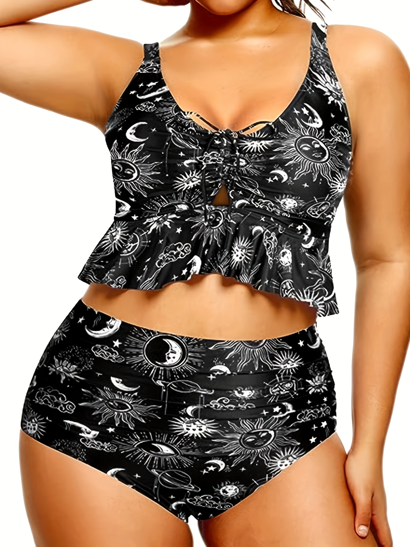 Plus Size Modest Swimsuit Set, Women's Plus Floral Print Layered Top &  Panty Swimsuit Two Piece Set