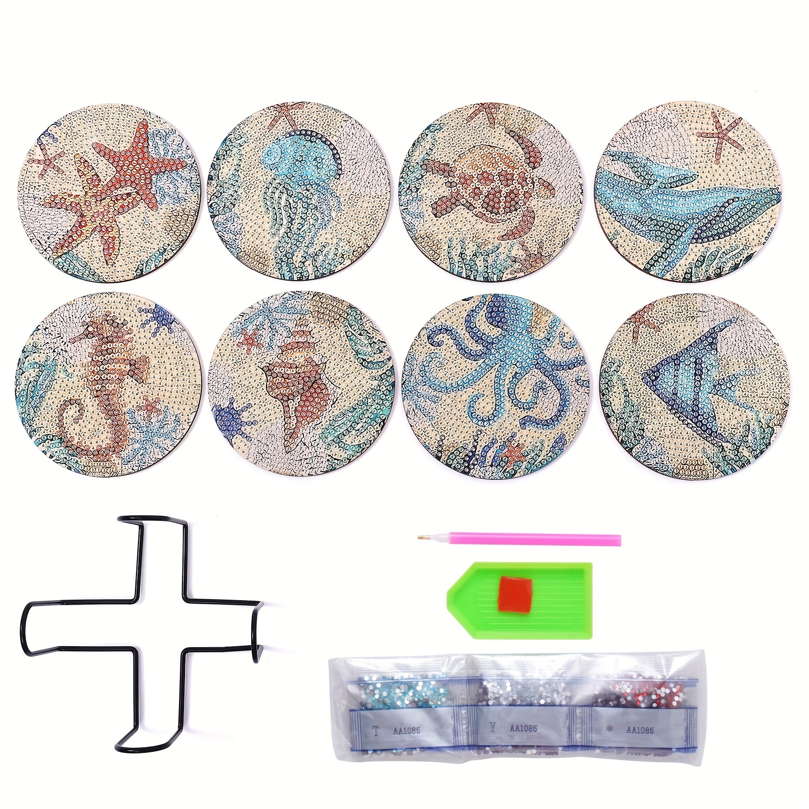 8pcs Artificial Diamond Painting Coasters With Holder, DIY Small Diamond  Art Crafts For Beginners Adults Diamond Painting Art Craft Supplies - Ocean