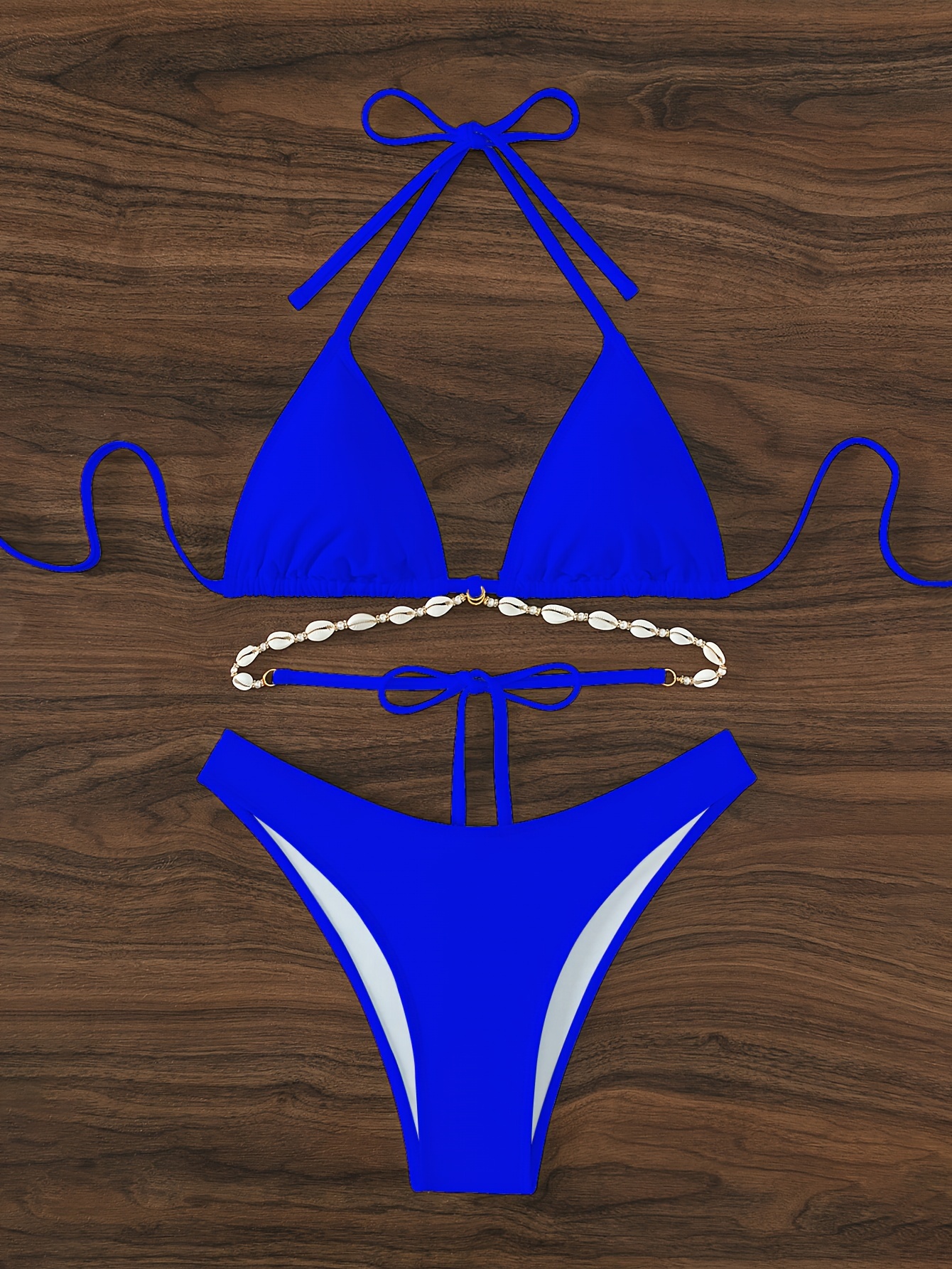 Women's Criss-Cross Bead-Emblazoned String Triangle Bikini Set